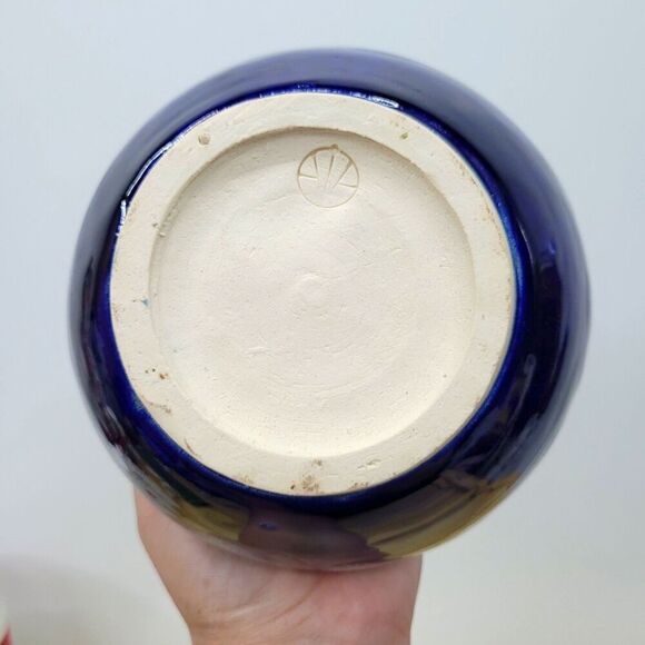 Signed Studio Pottery Bowl – Fan Mark – Drip Glaze in Indigo & Earth Tones – 6.5 - Picture 5 of 11